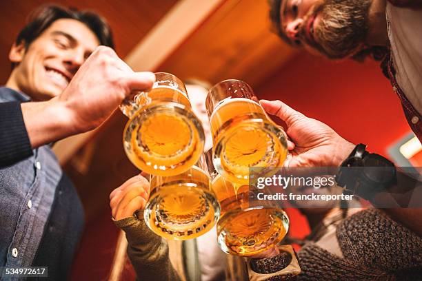 group of friends toasting with drinks - oktoberfest home stock pictures, royalty-free photos & images