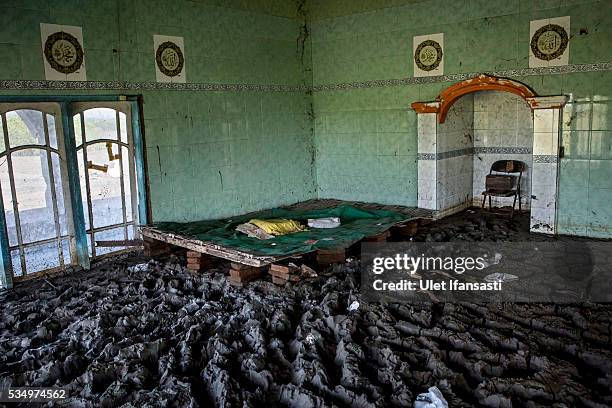 View of the interior of a mosque destroyed by mudflow on May 27, 2016 in Sidoarjo, East Java, Indonesia. On 29 May a mudflow eruption began in the...