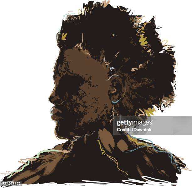 側面のアフリカ系アメリカ人男性 - afro点のイラスト素材／クリップアート素材／マンガ素材／アイコン素材