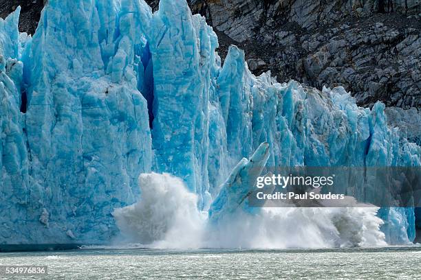 icebergs calving from glacier, alaska - iceberg stock-fotos und bilder