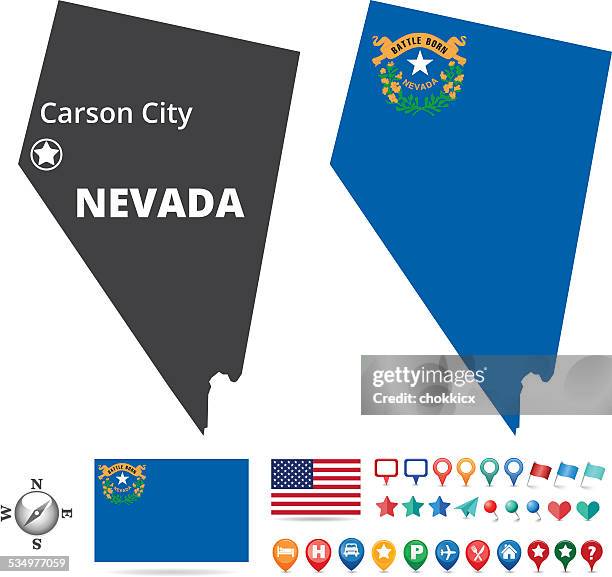 nevada state map kit - nevada flag stock illustrations