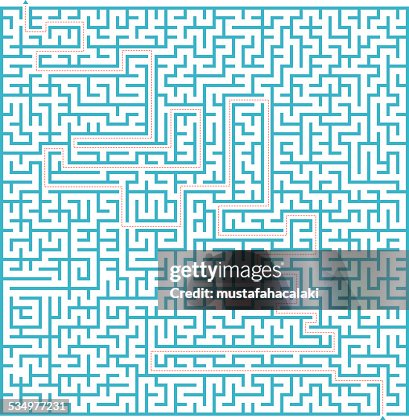 Complex blue labyrinth with solution Complex blue labyrinth with solution