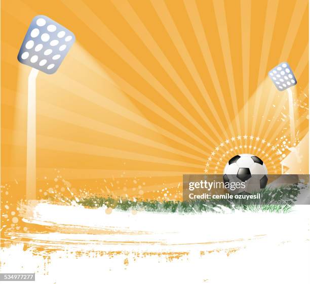 soccer ball scoring field - stadium lights background stock illustrations
