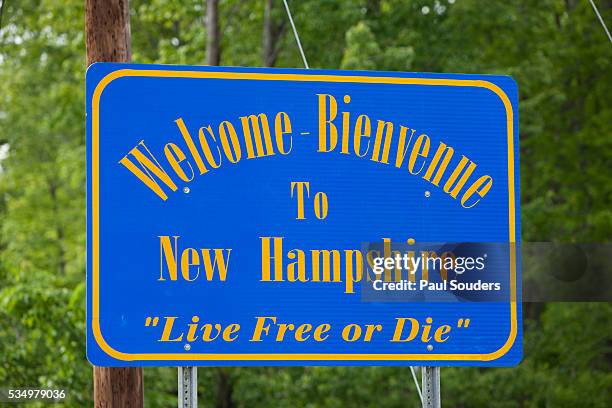 welcome to new hampshire sign - new hampshire road sign stock pictures, royalty-free photos & images