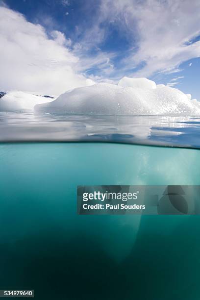 iceberg above and below water in prince william sound - iceberg above and below water stock pictures, royalty-free photos & images