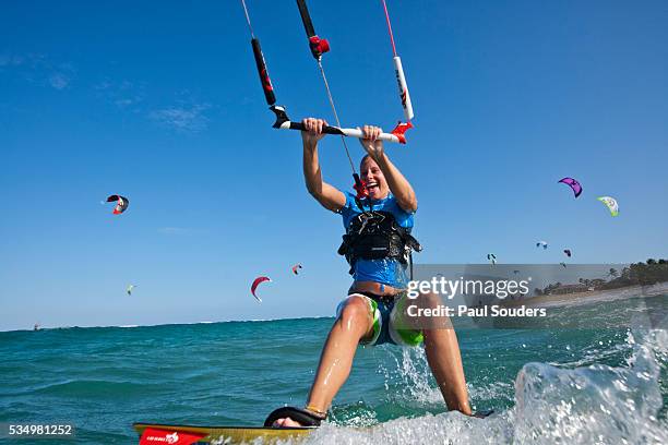 kite surfers in dominican republic - cabarete dominican republic stock pictures, royalty-free photos & images