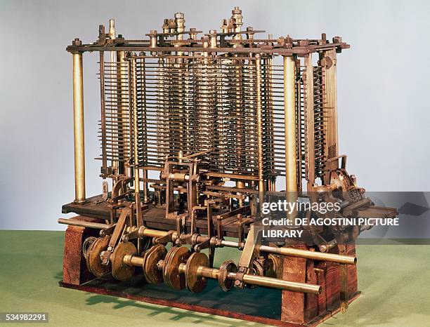 Model of an Analytical engine, calculating machine invented in 1837 by Charles Babbage . United Kingdom, 19th century. London, National Museum Of...