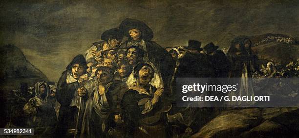 Pilgrimage to San Isidro, 1819-1823, by Francisco de Goya , mural painting from the Quinta del Sordo, 140x438 cm. Spain, 19th century. Detail....