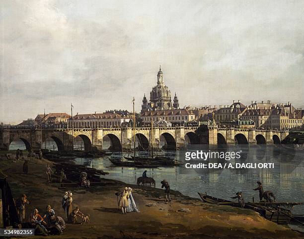 View of Dresden from the right bank of the Elbe upstream from the bridge of Augustus, ca 1750, by Bernardo Bellotto, known as Canaletto , oil on...