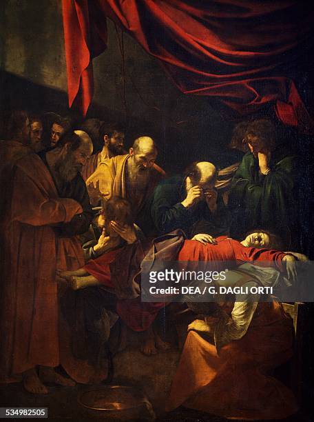 The Death of the Virgin, 1601-1606, by Michelangelo Merisi da Caravaggio , oil on canvas, 369x245 cm. Italy, 17th century. Paris, Musée Du Louvre