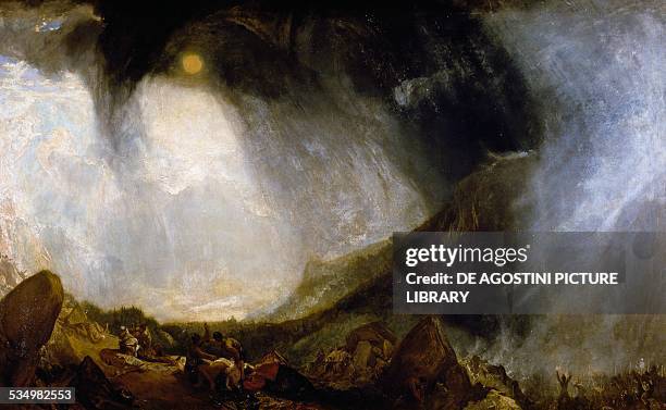 Snow storm, Hannibal and his Army crossing the Alps by William Turner , oil on canvas, 146x237 cm. United Kingdom, 19th century. London, Tate Gallery