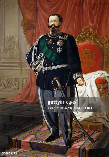 Portrait of Victor Emmanuel II , the last king of Sardinia and first king of Italy painting by Cesare Campini , oil on canvas. Brescia, Museo Civico...