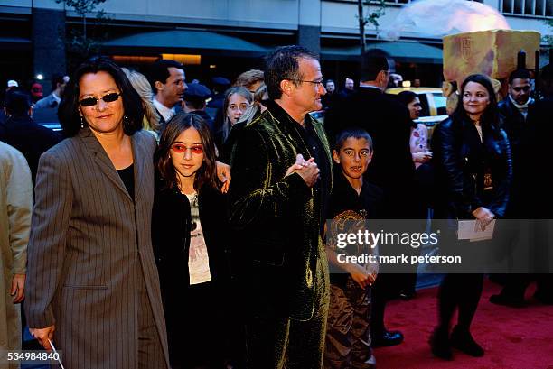 Robin Williams and his family attend the New York premier of the 2001 film Harry Potter and the Sorcerer's Stone. Left to right are, wife Marsha,...