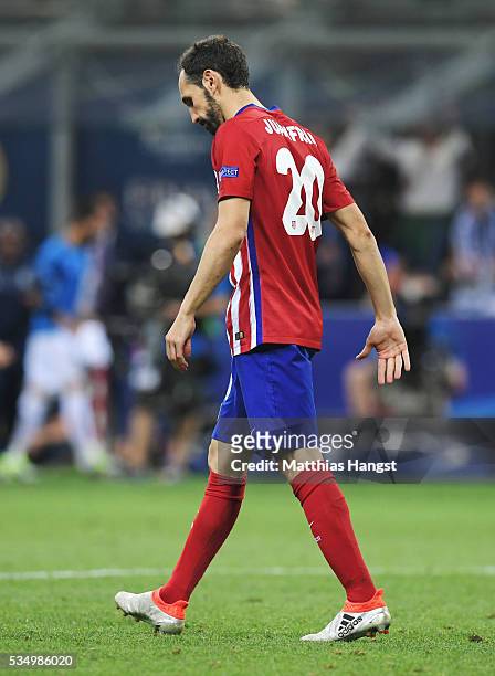 Juanfran of Atletico Madrid shows his dejection during the UEFA Champions League Final match between Real Madrid and Club Atletico de Madrid at...