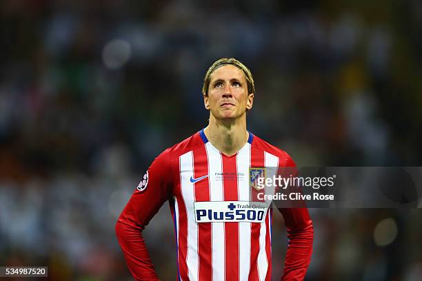 Fernando Torres of Atletico Madrid shows his dejection during the UEFA Champions League Final match between Real Madrid and Club Atletico de Madrid...