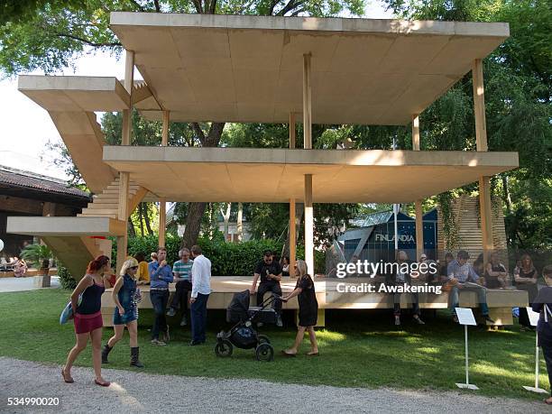 Press preview of the Venice Biennale of Architecture - in the photo view of 'one-to-one dom-ino' construction at Giardini Biennale