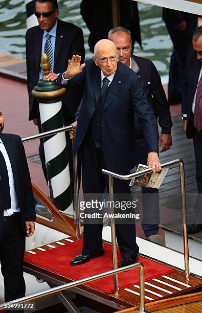 President of Italian Republic Giorgio Napolitano leaving from Hotel Excelsior during the 71th Venice Film Festival 2014 in Venice, Italy