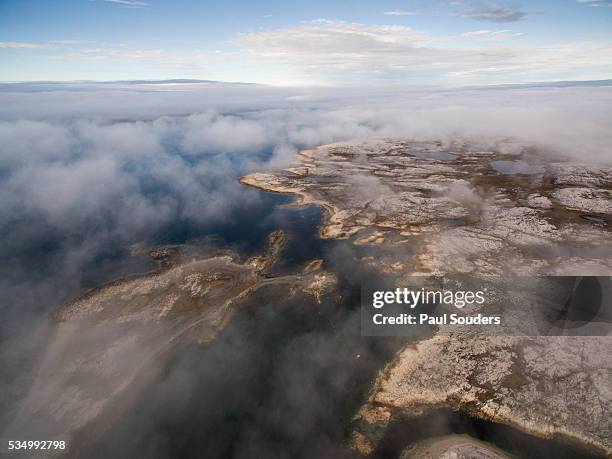 marble island in fog on hudson bay, nunavut, canada - hudson bay stock pictures, royalty-free photos & images