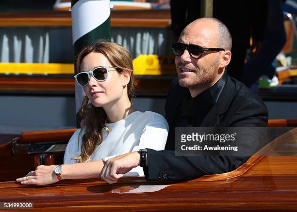 Cristiana Capotondi and Andrea Pezzi leaving from the Hotel Excelsior during the 71th Venice Film Festival in Venice, Italy
