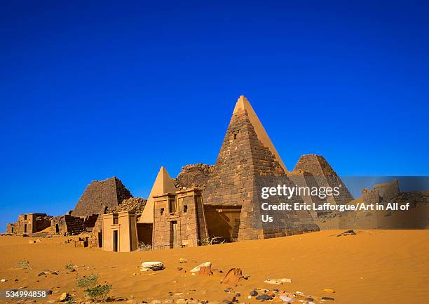 Sudan, Kush, Meroe, pyramids and tombs in royal cemetery