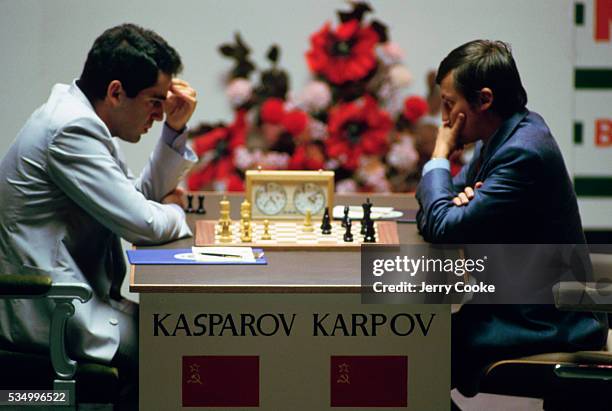 Gary Kasparov and Anatoly Karpov go head to head in the World Chess Championship.