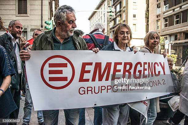 Protest with sit in is held in Milan to raise awareness about the death of hundreds of immigrants on the Sicilian coasts