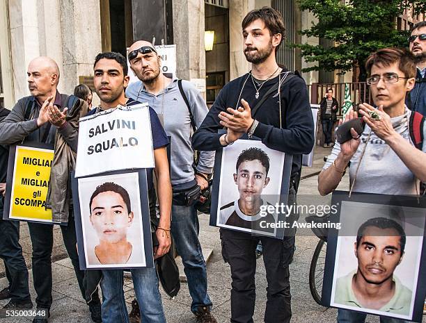 Protest with sit in is held in Milan to raise awareness about the death of hundreds of immigrants on the Sicilian coasts