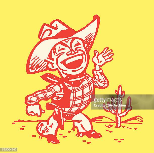 cowboy winkt vom desert - single word stock-grafiken, -clipart, -cartoons und -symbole