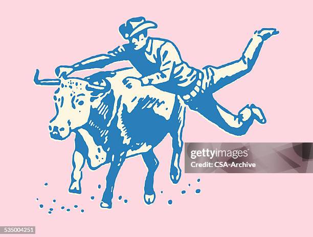 cowboy riding a bull - bull fighting stock illustrations