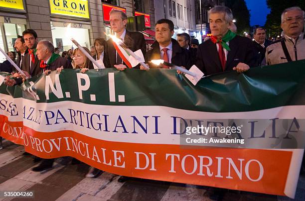 Torchlight to celebrate the 70th Anniversary of the Liberation of Italy from Nazi-fascist occupation of World War II in Turin.