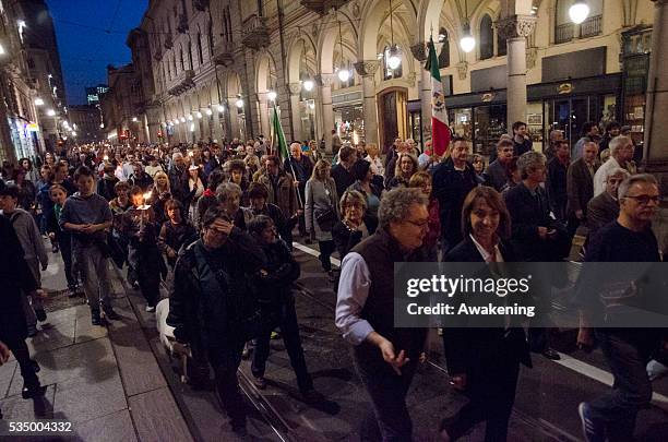 Torchlight to celebrate the 70th Anniversary of the Liberation of Italy from Nazi-fascist occupation of World War II in Turin.