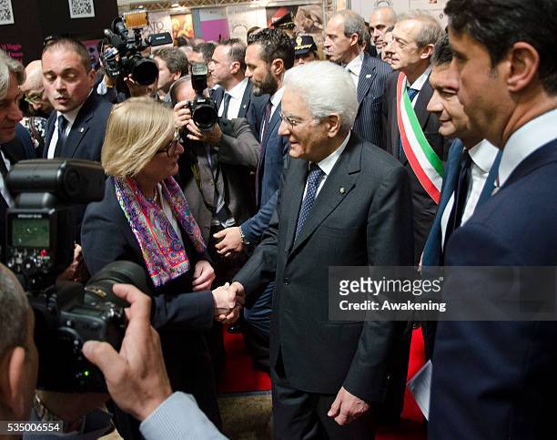 Italian Presedent of the Republic Sergio Mattarella visits the International Book Fair in Turin