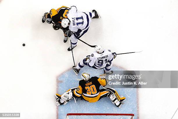 Matt Murray of the Pittsburgh Penguins tends goal against the Tampa Bay Lightning in Game Seven of the Eastern Conference Final during the 2016 NHL...