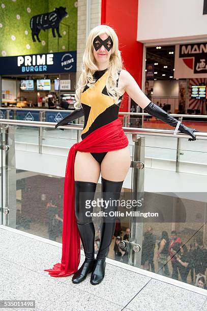 Cosplay enthusiasts dressed in character on Day 2 of MCM London Comic Con at The London ExCel on May 28, 2016 in London, England.
