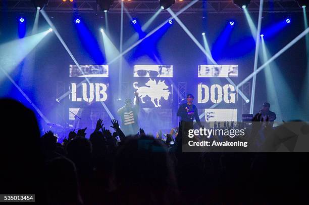 Club Dogo' Italian rapper during a concert in Turin