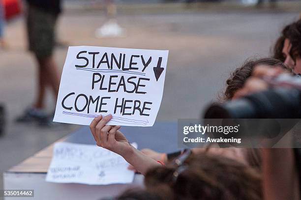 Fans wait for Stanley Tucci at the premiere of the movie 'Spotlight' on Sept 3, 2015 during the 72nd Venice Cinema Festival in Venice, Italy.