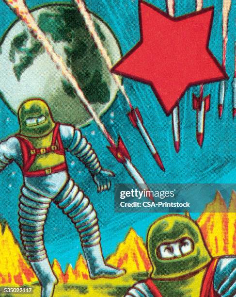 stockillustraties, clipart, cartoons en iconen met astronauts in outer space - spacewalk