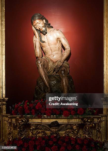 The Cristo de las tres caidas in the Capilla de los Marineros in Triana, Sevilla, december 2015. During the weeks before Christmas, the churches of...