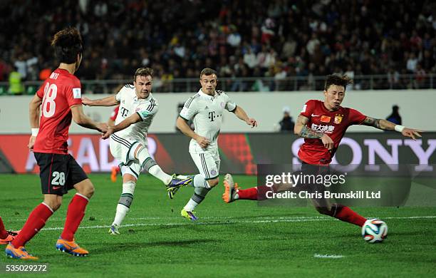 Mario Goetze of Bayern Munich shoots at goal