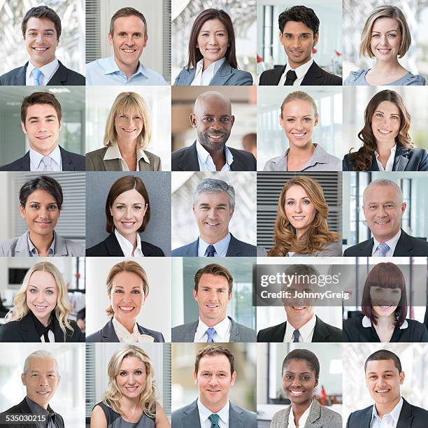 business people smiling - headshot portraits collage - step by step stock pictures, royalty-free photos & images