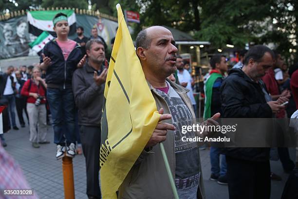 People attend 'Free Jerusalem March' organized by IHH Humanitarian Relief Foundation on May 28, 2016 in Istanbul on the 6th anniversary of the 31 May...