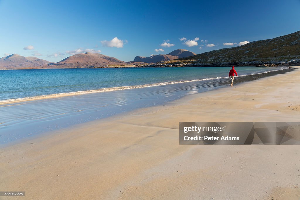 Man walking on beach, Luskentyre, Isle of Harris