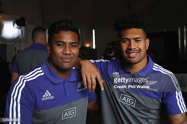 Brothers Julian Savea and Ardie Savea during the New Zealand All Blacks squad announcement at The Heritage Hotel on May 29, 2016 in Auckland, New...