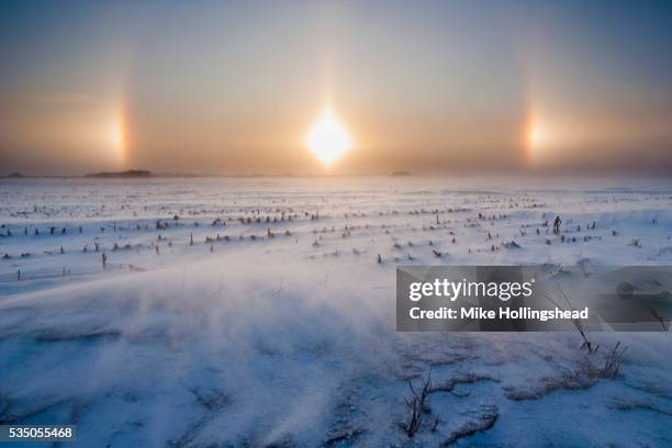 sun halo and iowa winter - sundog stock pictures, royalty-free photos & images