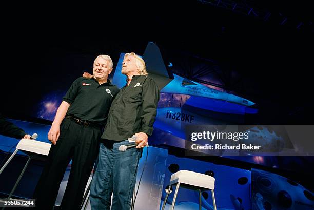 Frequent flyer astronaut Alan Watts is presented to the media and space industry commentators by Sir Richard Branson during the Wired NextFest...