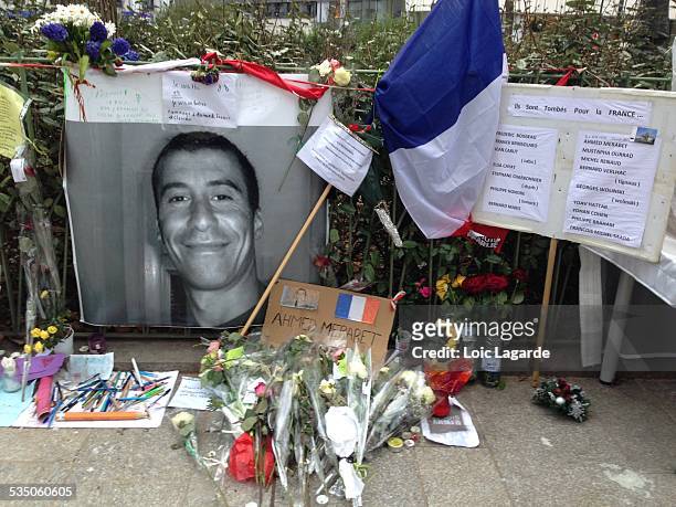 Tribute to the police officer murdered during the terrorist attack at Charlie Hebdo in Paris