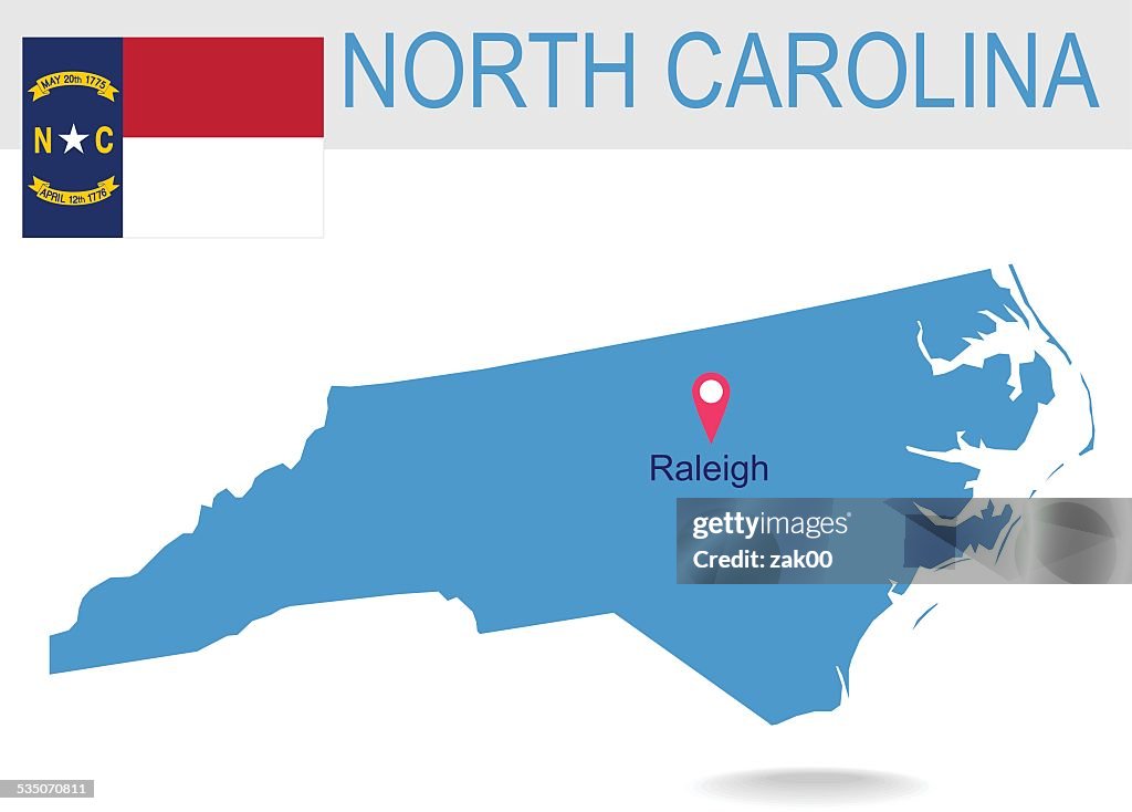 USA state Of North Carolina's map and Flag