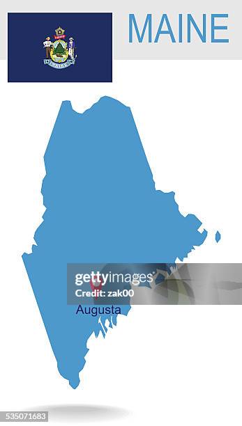 usa state of maine's map and flag - capital of maine usa stock illustrations