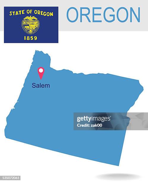 illustrazioni stock, clip art, cartoni animati e icone di tendenza di usa stato dell'oregon mappa e bandiera - stato delloregon