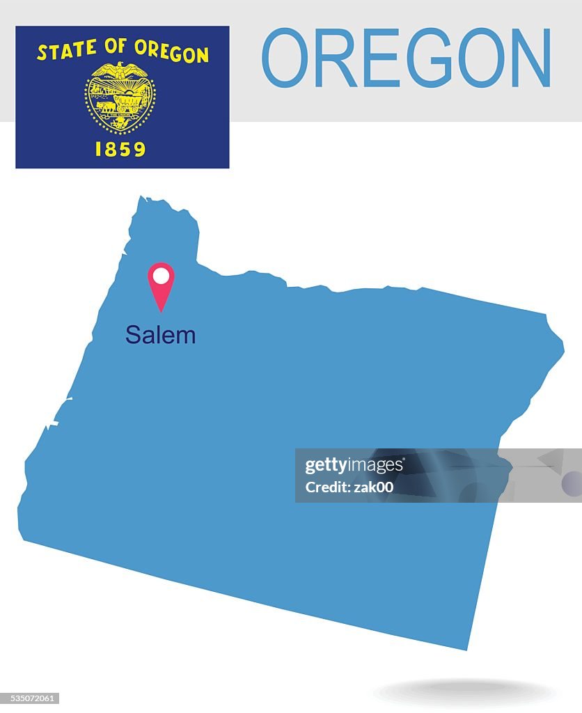 USA state Of Oregon's map and Flag